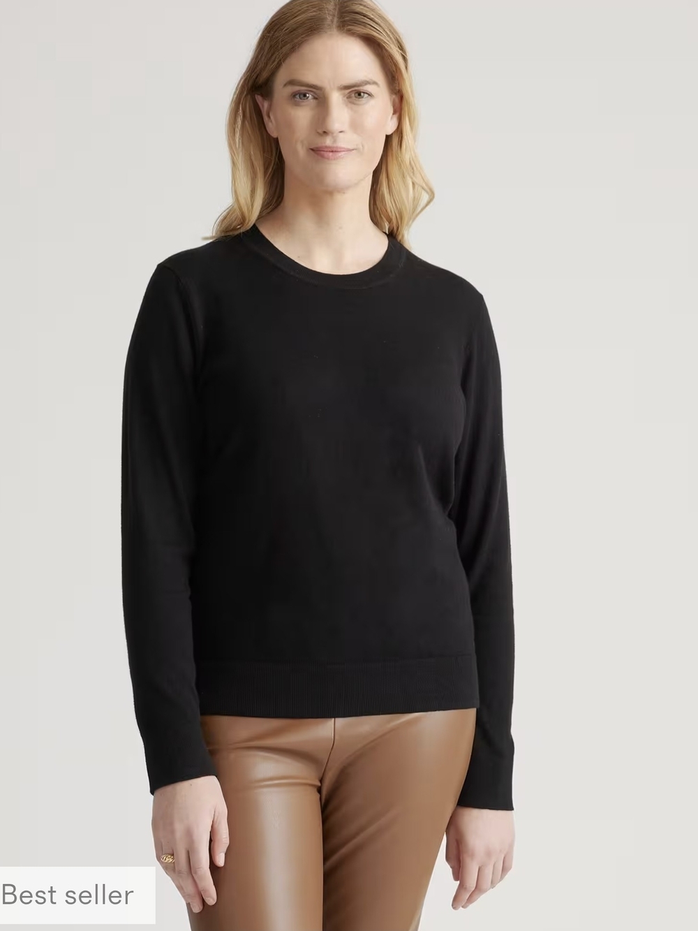 Quince Lightweight Cotton Cashmere Crew Sweater Black Breathable